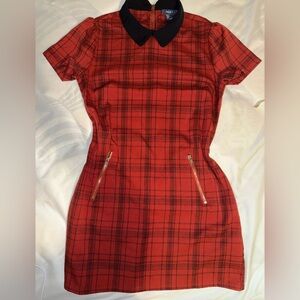 Forever 21 Red Plaid Mini Dress with Black Collar